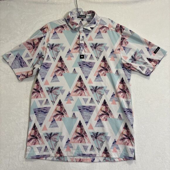 Bad Birdie Polo Shirt Men's Large Triangle Geometric Palm Tree Performance Golf - Picture 1 of 16
